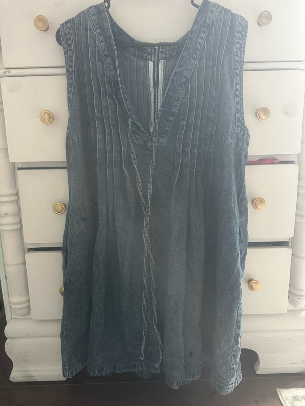 Washed Denim Sleeveless Tunic Dress - Blue